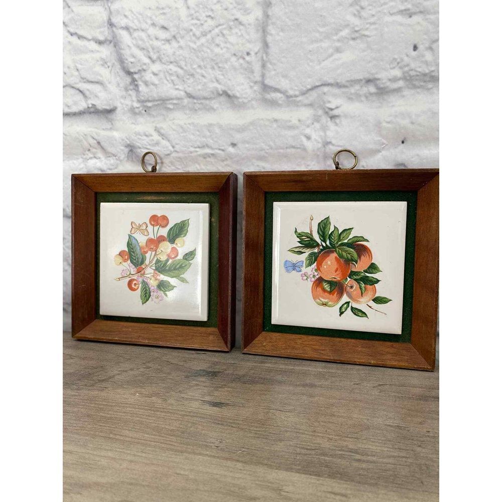 Vintage Fruit Tile Wall Art Set Cottagecore Botanical Rustic Farmhouse Napcoware